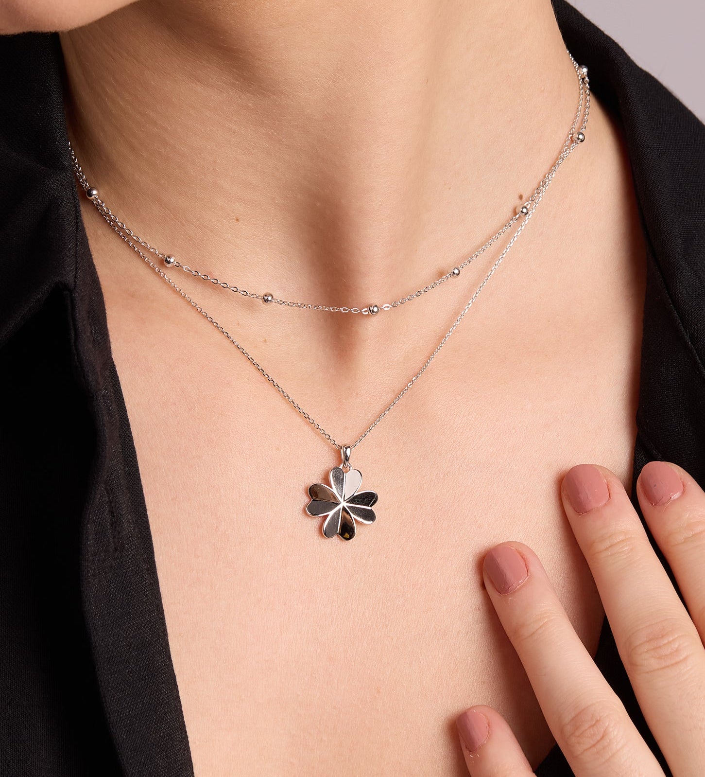 Origami Heart Clover Necklace in Rhodium Plating on 925 Silver - Ash & Harry