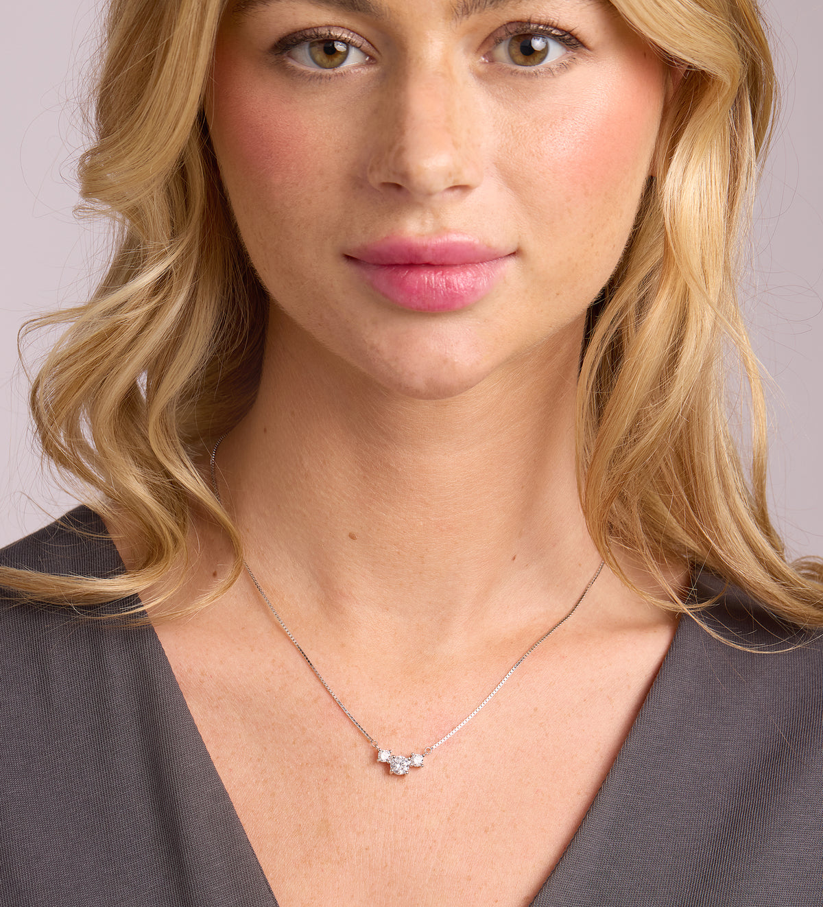 Triple Stone Pendant Necklace in Rhodium Plating on 925 Silver - Ash & Harry