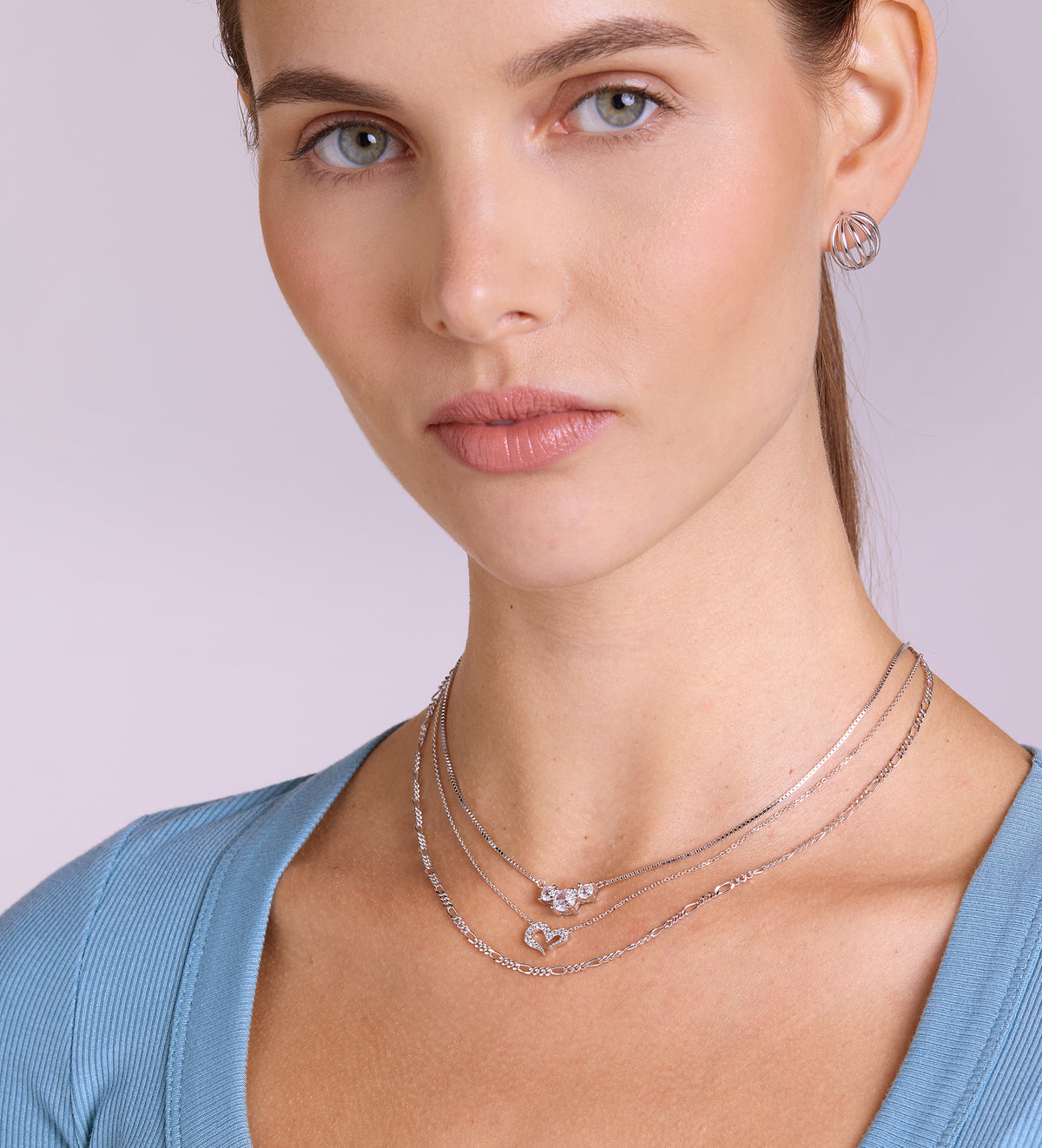 Triple Stone Pendant Necklace in Rhodium Plating on 925 Silver - Ash & Harry