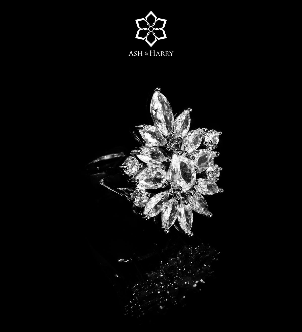 Aaliyah Royal White Bridal Full Set with Marquise - Cut Simulated Diamonds, Rhodium Plated - Ash & Harry