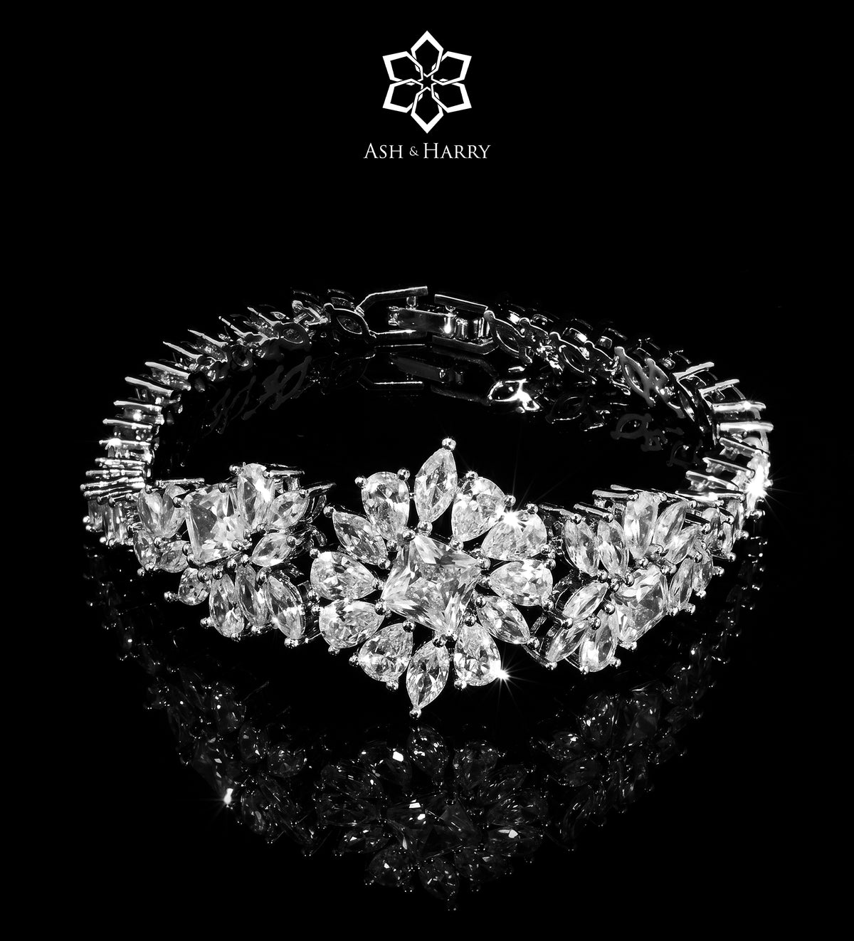 Andalusia Royal White Bridal Full Set with Cushion - Cut Simulated Rubies in Hand - Set Simulated Diamonds, Rhodium Plated - Ash & Harry