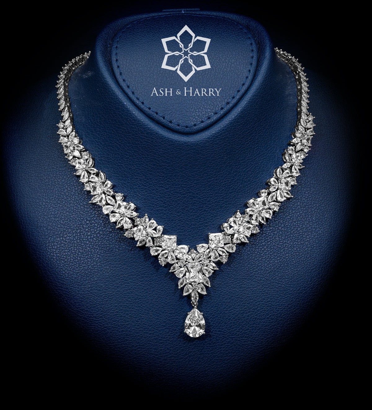 Andalusia Royal White Bridal Full Set with Cushion - Cut Simulated Rubies in Hand - Set Simulated Diamonds, Rhodium Plated - Ash & Harry