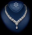 Andalusia Royal White Bridal Full Set with Cushion - Cut Simulated Rubies in Hand - Set Simulated Diamonds, Rhodium Plated - Ash & Harry