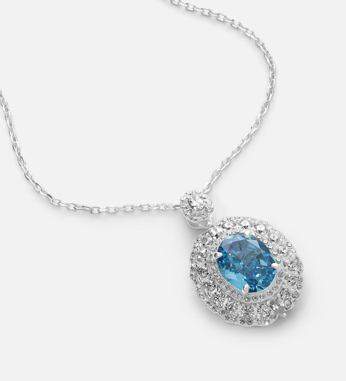 Aquamarine Halo Pendant in 925 Silver High Quality Simulated Diamonds and Crafted Pear - Cut Aquamarine Stone - Ash & Harry
