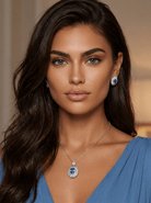 Aquamarine Halo Full Set in Silver - 2 Items - Ash & Harry