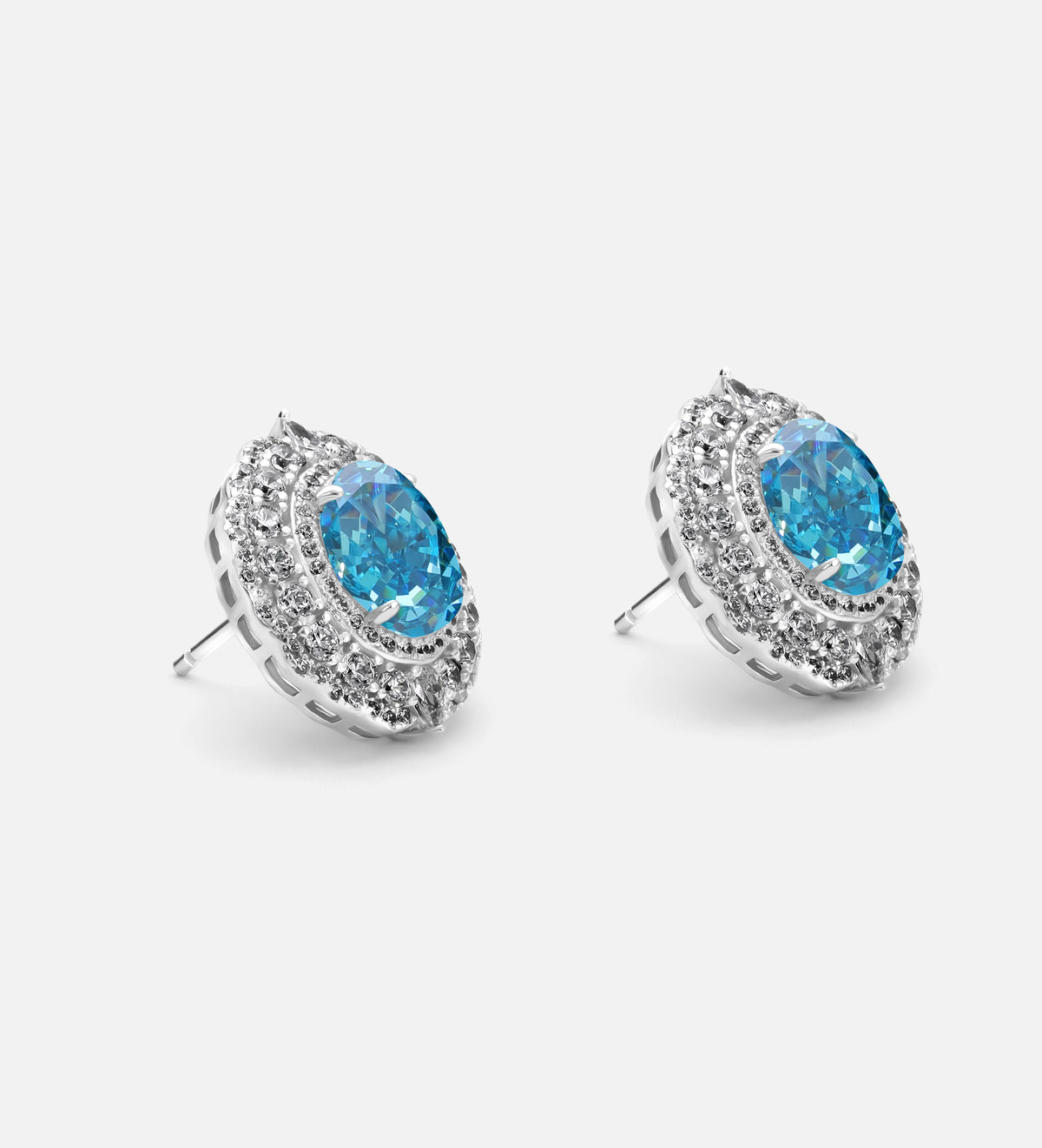 Aquamarine Halo Studs in 925 Silver High Quality Simulated Diamonds and Crafted Pear - Cut Aquamarine Stones - Ash & Harry