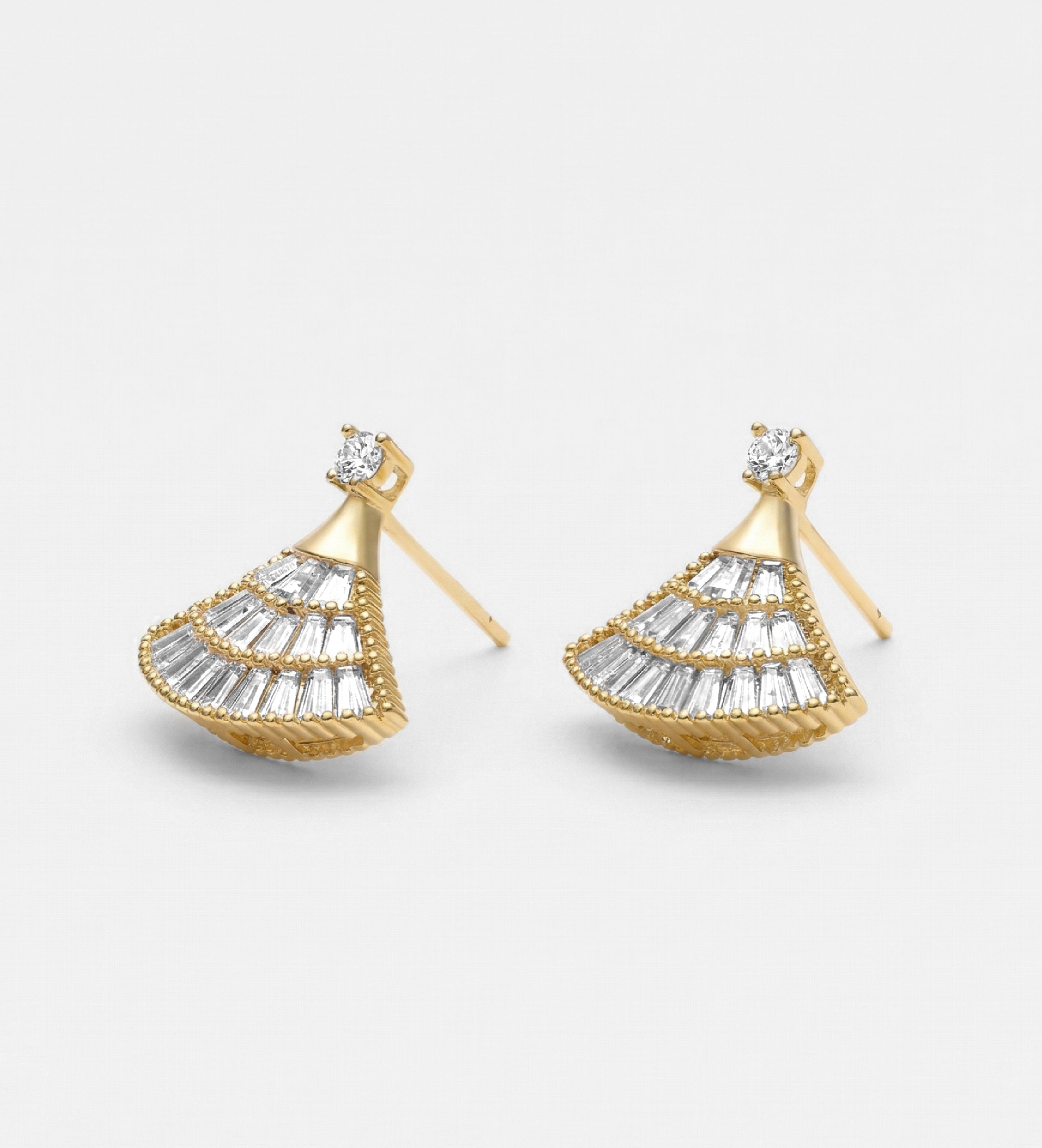 Art Deco Fan Studs With High Quality Simulated Diamonds - Ash & Harry