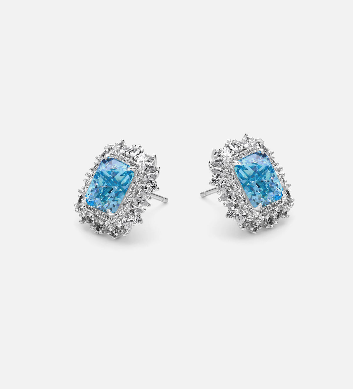 Azure Majesty Earrings in 925 Silver High Quality Simulated Diamonds and Crafted Aquamarine Stones - Ash & Harry