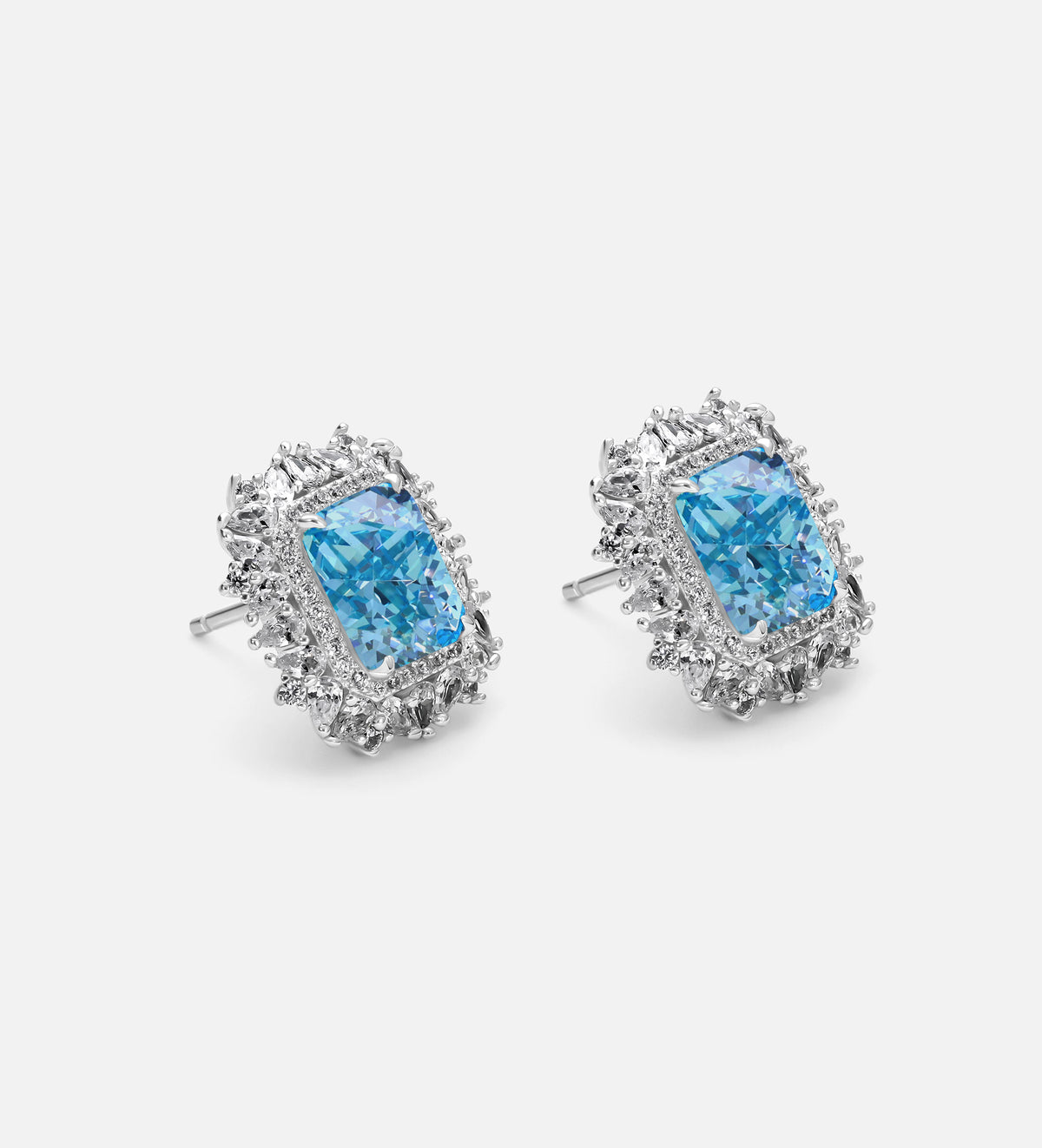 Azure Majesty Earrings in 925 Silver High Quality Simulated Diamonds and Crafted Aquamarine Stones - Ash & Harry