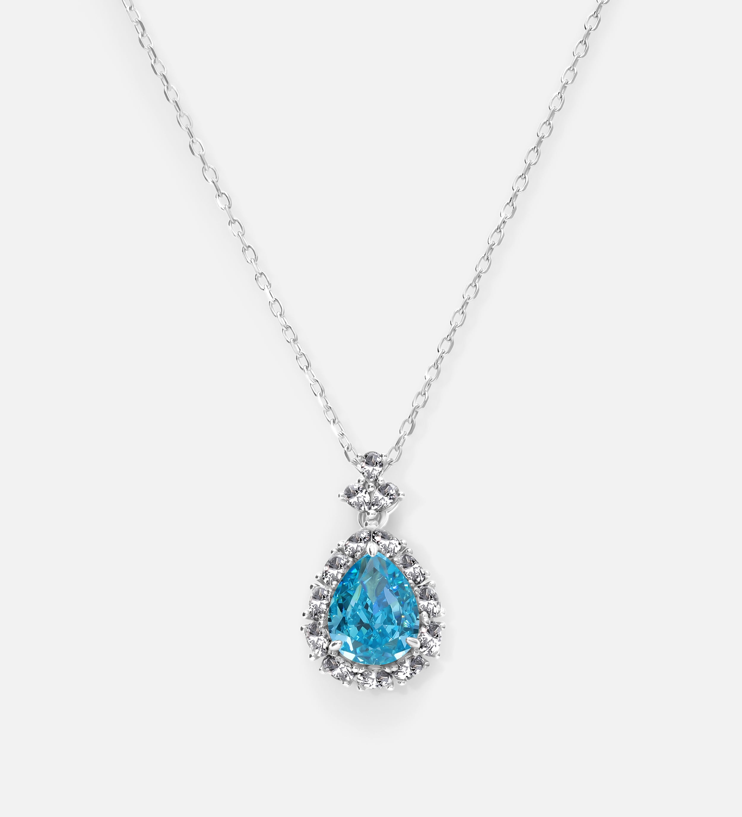 Azure Pear Pendant in 925 Silver High Quality Simulated Diamonds and Crafted Pear - Cut Aquamarine Stone - Ash & Harry