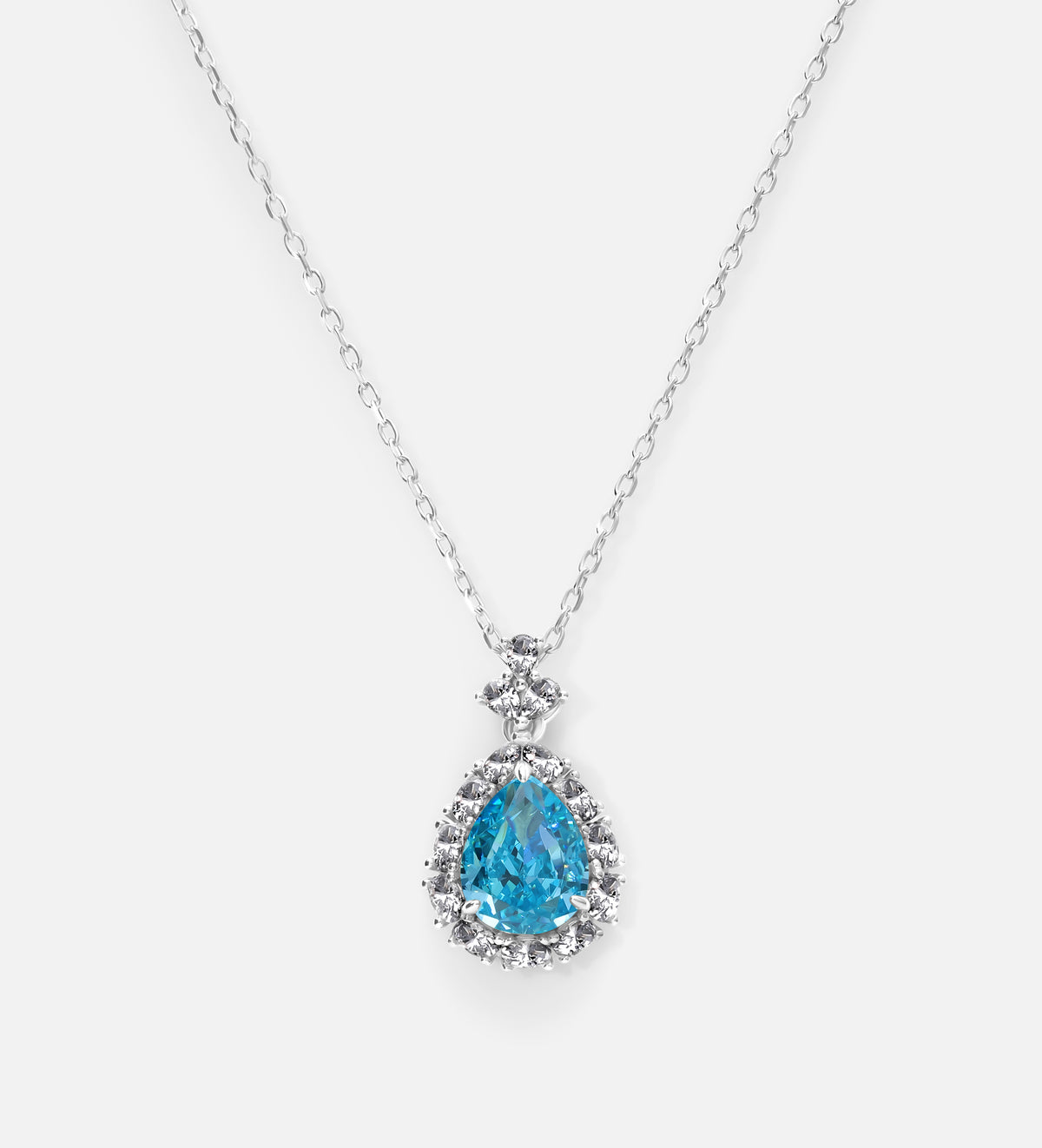 Azure Pear Pendant in 925 Silver High Quality Simulated Diamonds and Crafted Pear - Cut Aquamarine Stone - Ash & Harry