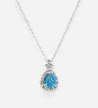 Azure Pear Pendant in 925 Silver High Quality Simulated Diamonds and Crafted Pear - Cut Aquamarine Stone - Ash & Harry