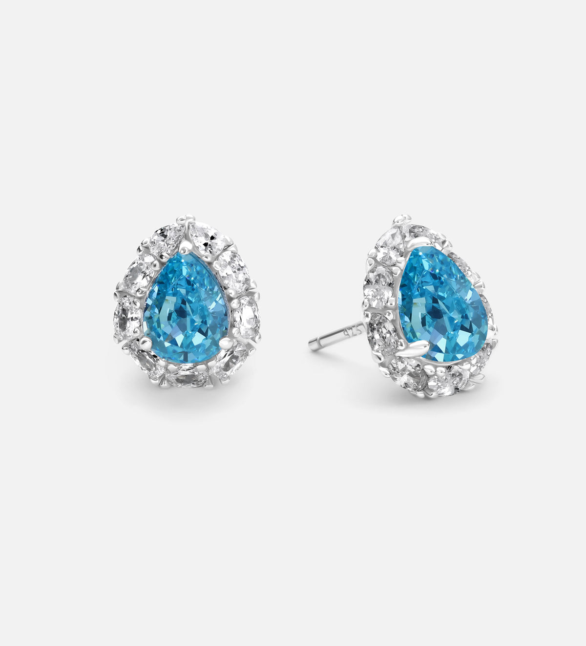 Azure Pear Studs in 925 Silver High Quality Simulated Diamonds and Crafted Pear - Cut Aquamarine Stones - Ash & Harry