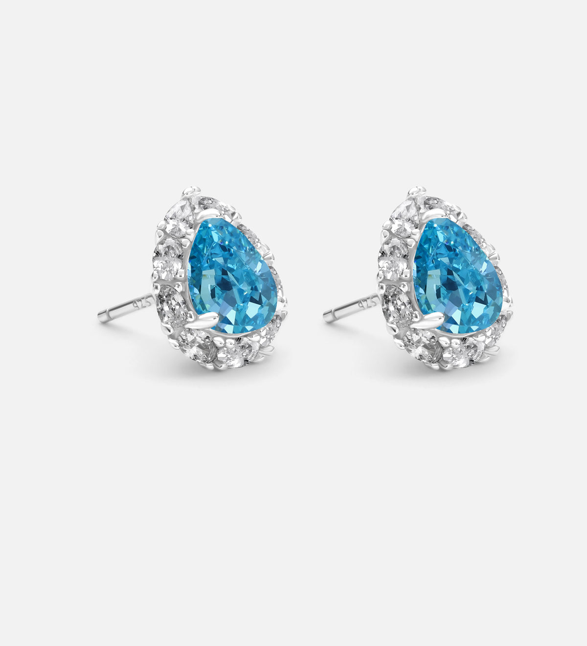 Azure Pear Studs in 925 Silver High Quality Simulated Diamonds and Crafted Pear - Cut Aquamarine Stones - Ash & Harry