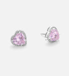 Blushing Heart Halo Studs in 925 Silver with High - Quality White Simulated Diamonds - Ash & Harry