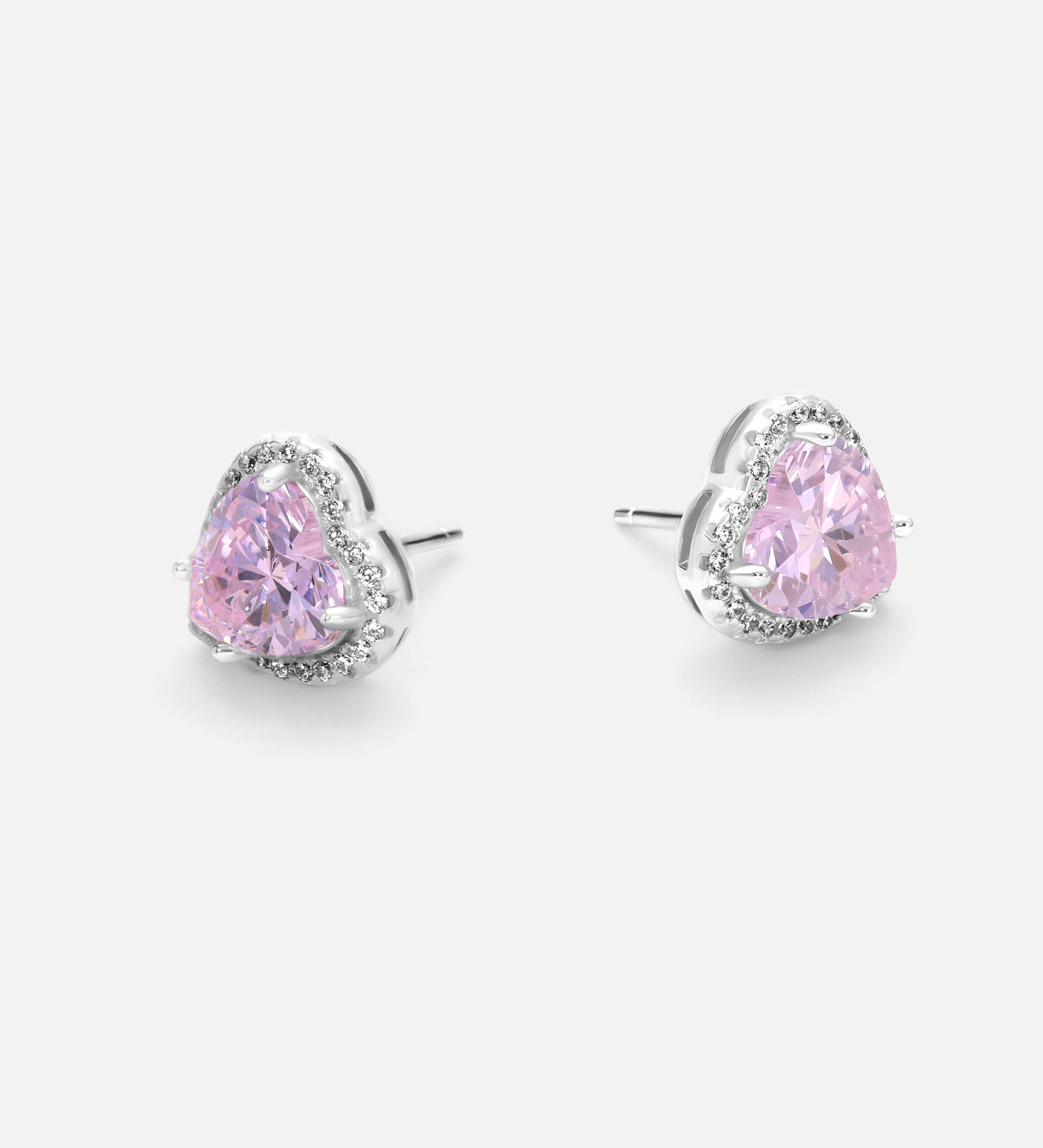 Blushing Heart Halo Studs in 925 Silver with High - Quality White Simulated Diamonds - Ash & Harry