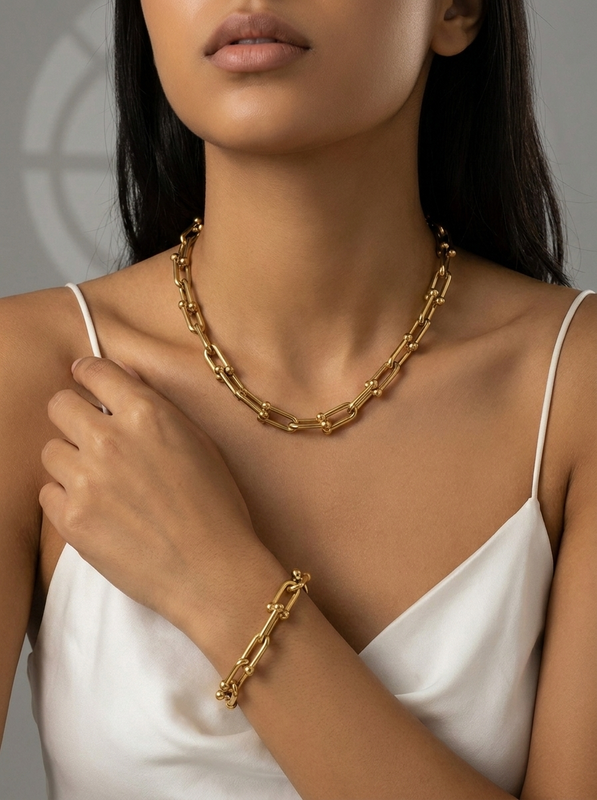 Bold Orb Linked Chain Full Set in Gold - 2 Items