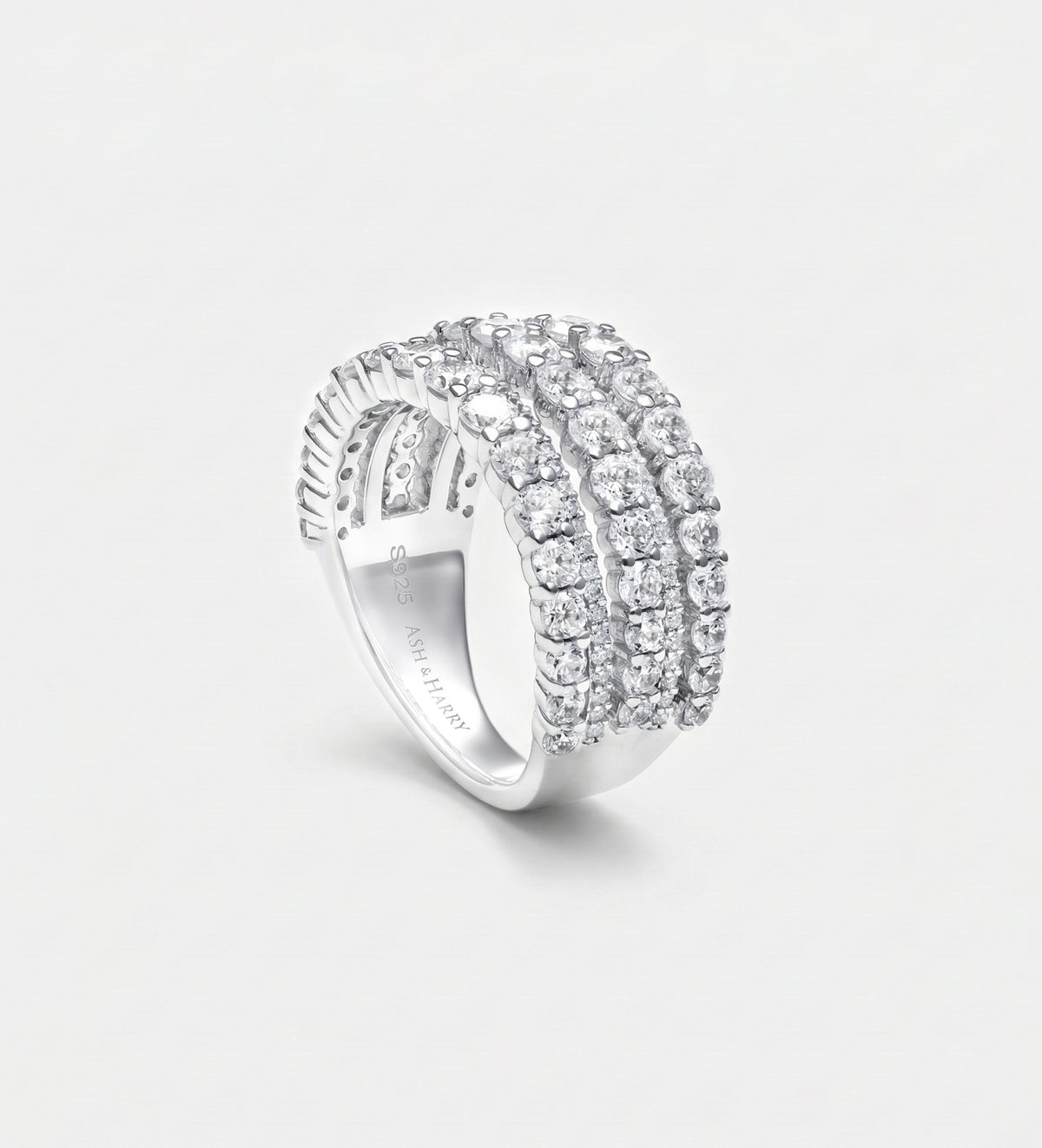Brilliance Stack Ring in 925 Silver with High - Quality Simulated Diamonds - Ash & Harry