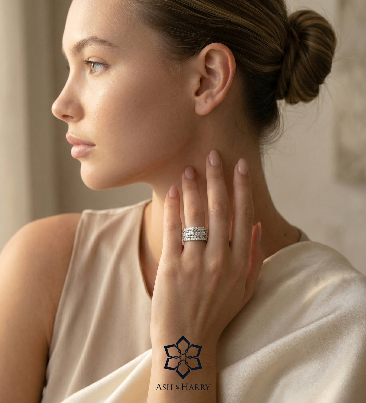 Brilliance Stack Ring in 925 Silver with High - Quality Simulated Diamonds - Ash & Harry