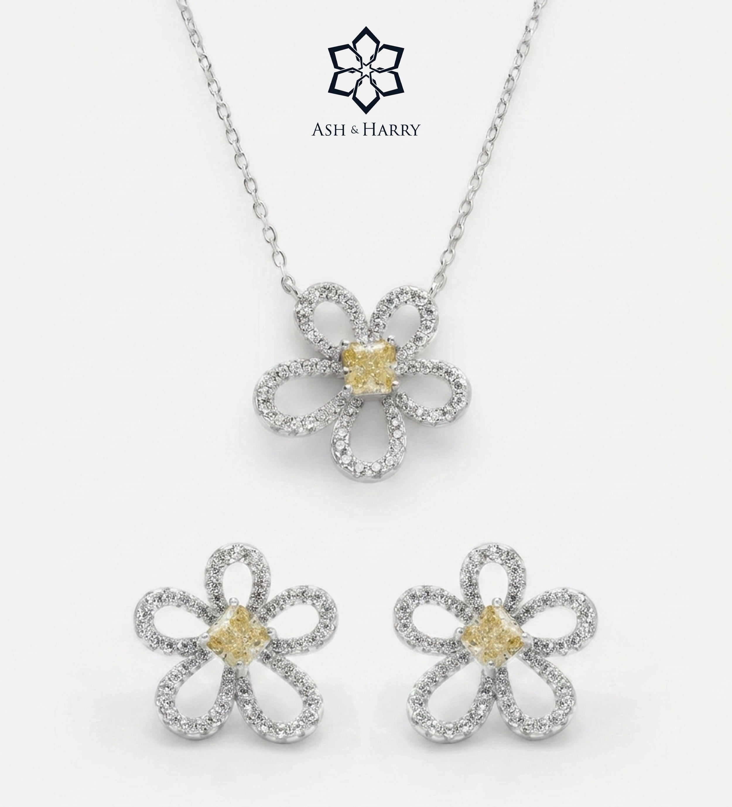 Canary Bloom Set in Silver - 2 Items - Ash & Harry