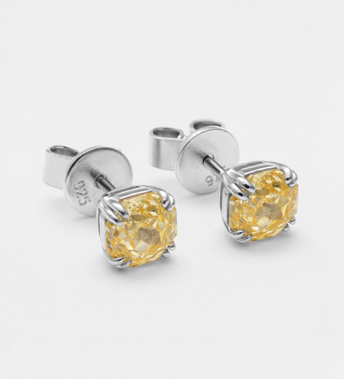 Canary Rose Glow Studs in 925 Silver with High Quality Simulated White and Crafted Canary Diamonds - Ash & Harry