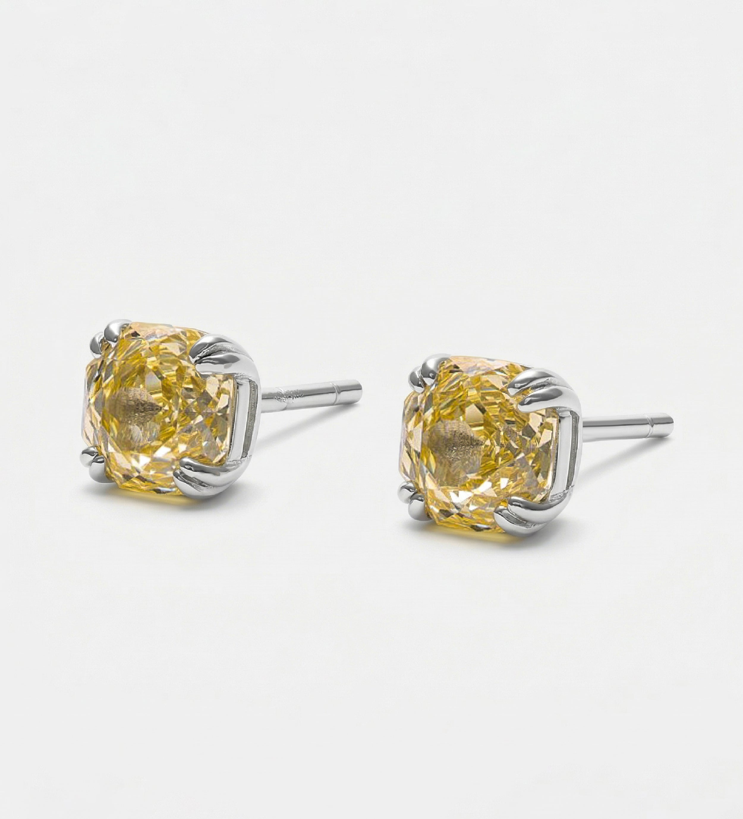 Canary Rose Glow Studs in 925 Silver with High Quality Simulated White and Crafted Canary Diamonds - Ash & Harry