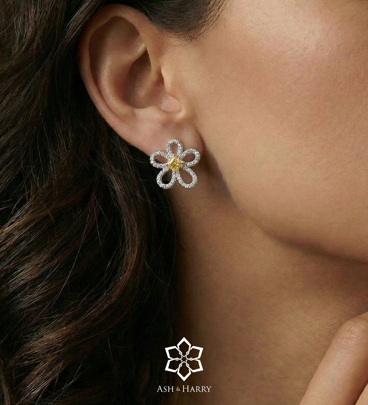 Canary Bloom Earrings in 925 Silver with High Quality Simulated White and Crafted Canary Diamonds - Ash & Harry