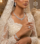 Celeste Drop Bridal Set in High Quality Simulated Diamonds Rhodium Plated - Ash & Harry