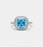 Celestial Blue Cushion Ring in 925 Silver High Quality Simulated Diamonds and Aquamarine Stone - Ash & Harry
