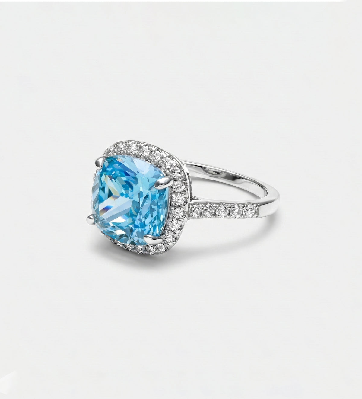 Celestial Blue Cushion Ring in 925 Silver High Quality Simulated Diamonds and Aquamarine Stone - Ash & Harry