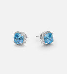 Celestial Blue Cushion Studs in 925 Silver High Quality Simulated Diamonds and Aquamarine Stone - Ash & Harry