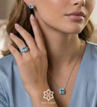 Celestial Blue Cushion Ring in 925 Silver High Quality Simulated Diamonds and Aquamarine Stone - Ash & Harry