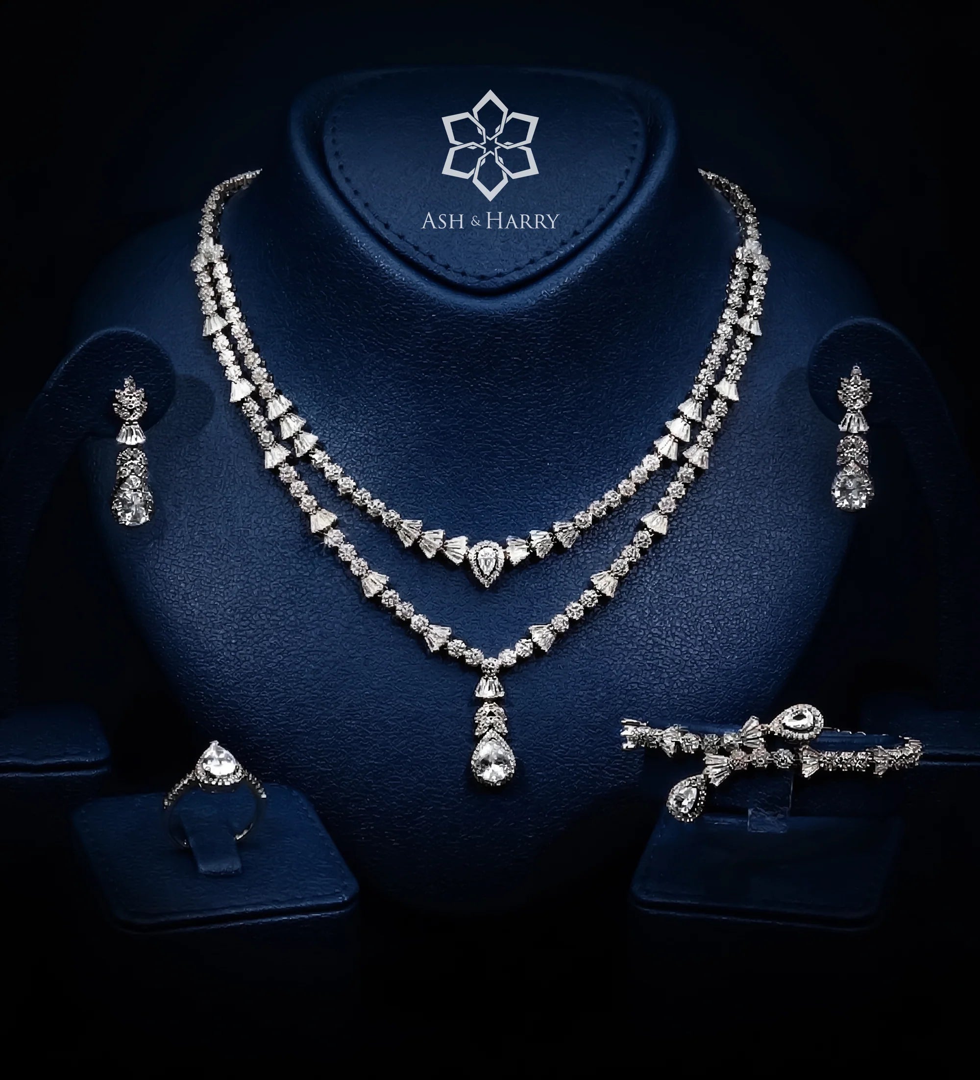Celine Pure White Luxury Bridal Full Set in High Quality Simulated Diamonds Rhodium Plated - Ash & Harry