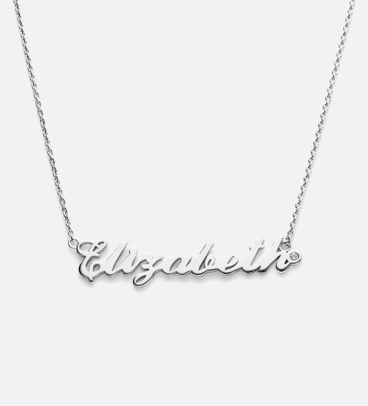 Classic Name Necklace With Lab Diamond in Rhodium Plating on 925 Silver - Ash & Harry