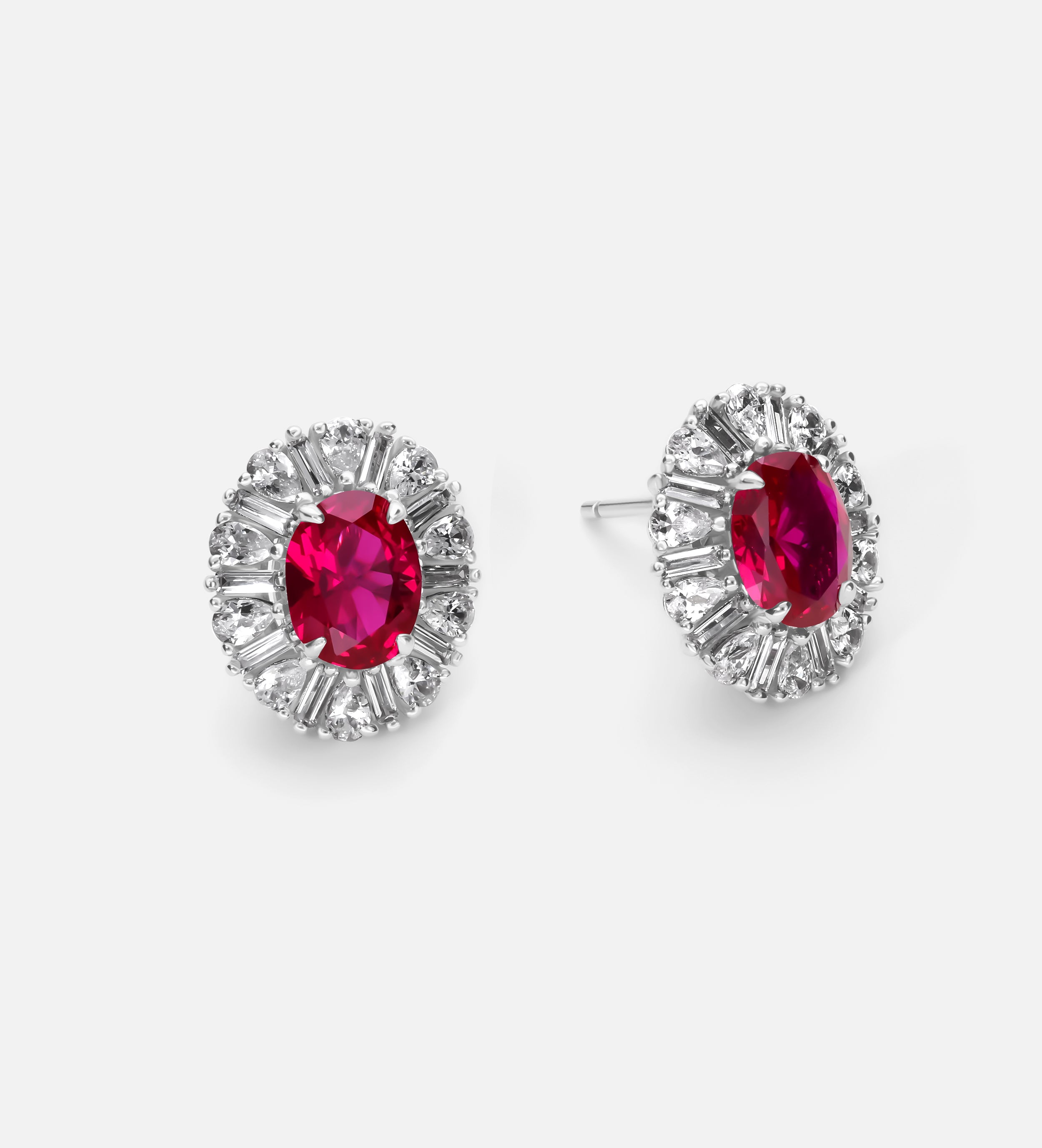 Classic Ruby Glow Studs in 925 Silver High Quality Simulated Diamonds and Crafted Ruby Stones - Ash & Harry