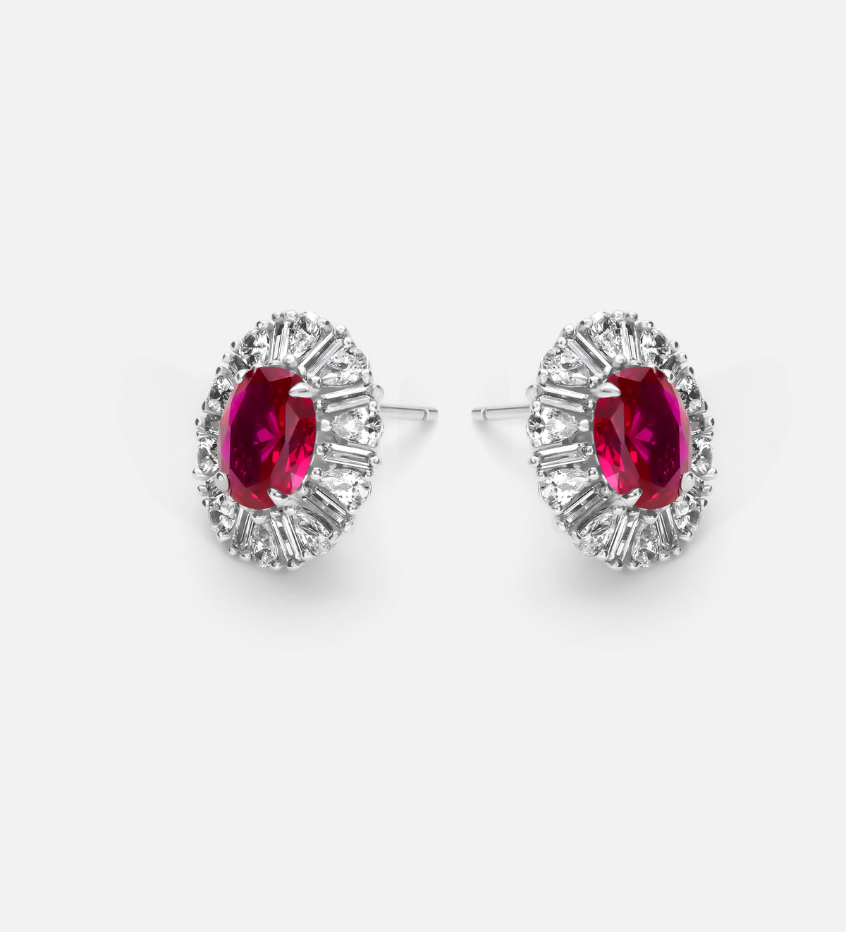 Classic Ruby Glow Studs in 925 Silver High Quality Simulated Diamonds and Crafted Ruby Stones - Ash & Harry