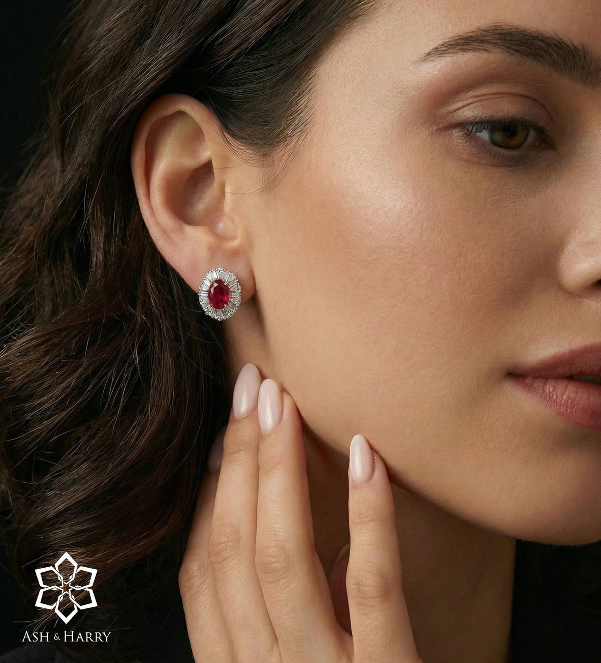 Classic Ruby Glow Studs in 925 Silver High Quality Simulated Diamonds and Crafted Ruby Stones - Ash & Harry