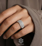 Crescent Wave Ring in 925 Silver with High - Quality White Simulated Diamonds - Ash & Harry