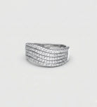 Crescent Wave Ring in 925 Silver with High - Quality White Simulated Diamonds - Ash & Harry
