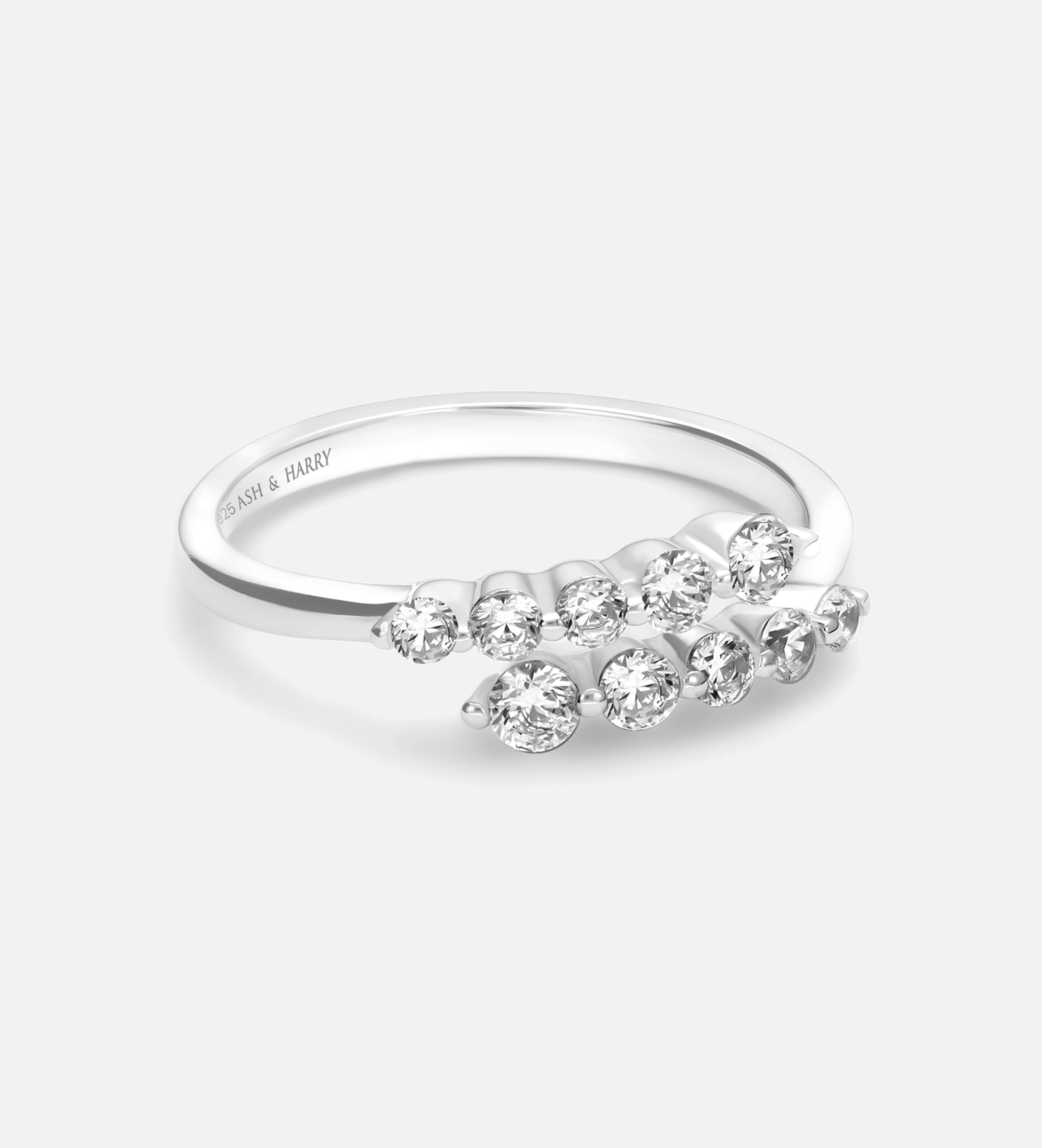 Crossover Radiance Ring in 925 Silver with High - Quality White Simulated Diamonds - Ash & Harry