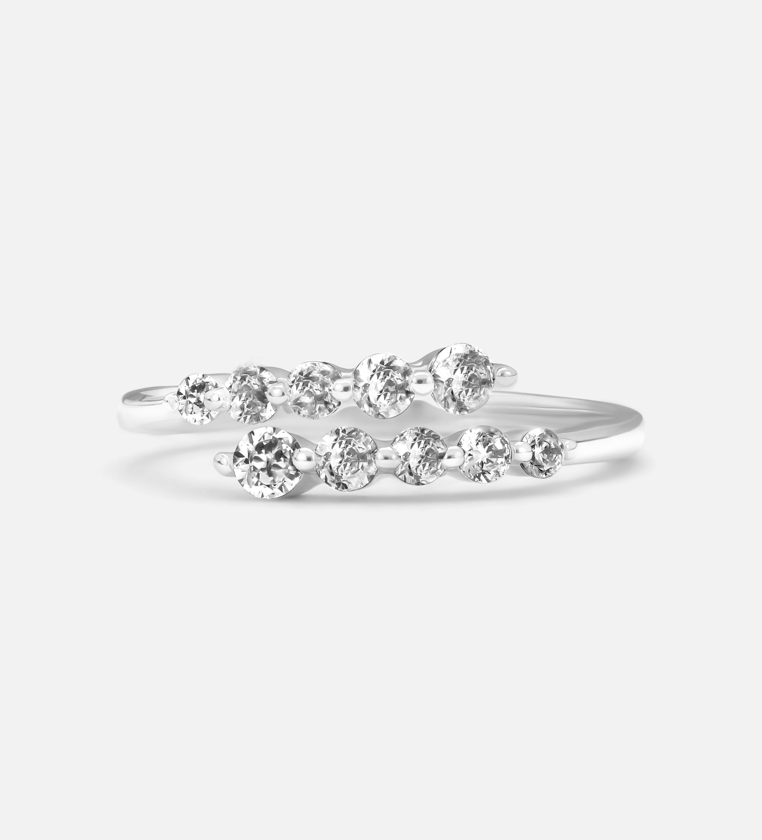 Crossover Radiance Ring in 925 Silver with High - Quality White Simulated Diamonds - Ash & Harry