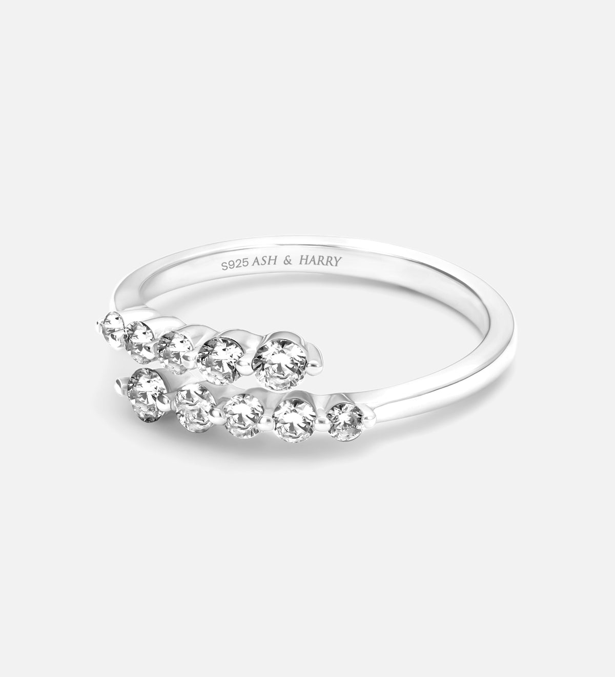 Crossover Radiance Ring in 925 Silver with High - Quality White Simulated Diamonds - Ash & Harry