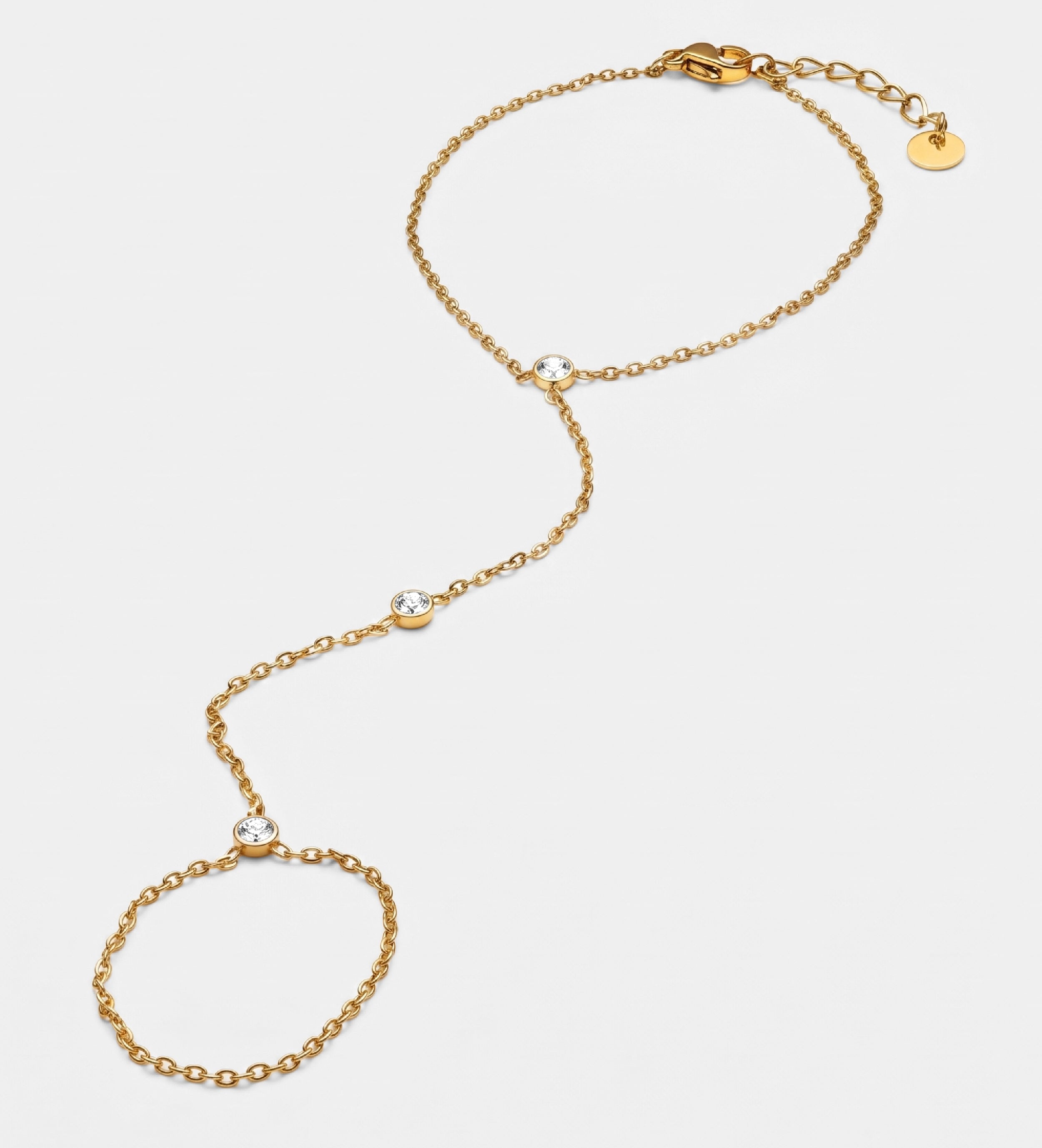 Crystal Link Hand Chain in Gold With High Quality Simulated Diamonds - Ash & Harry
