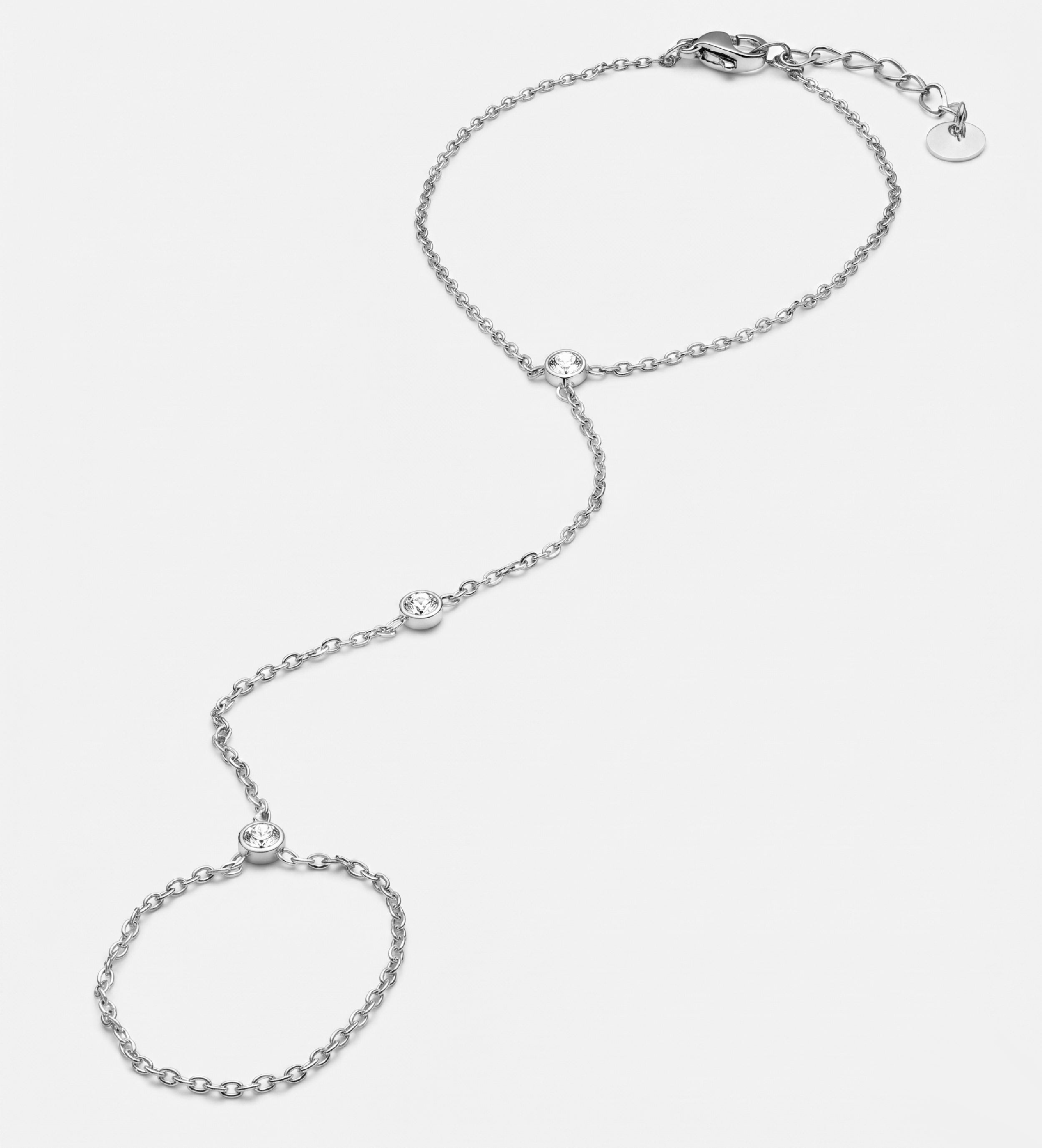 Crystal Link Hand Chain in Silver With High Quality Simulated Diamonds - Ash & Harry
