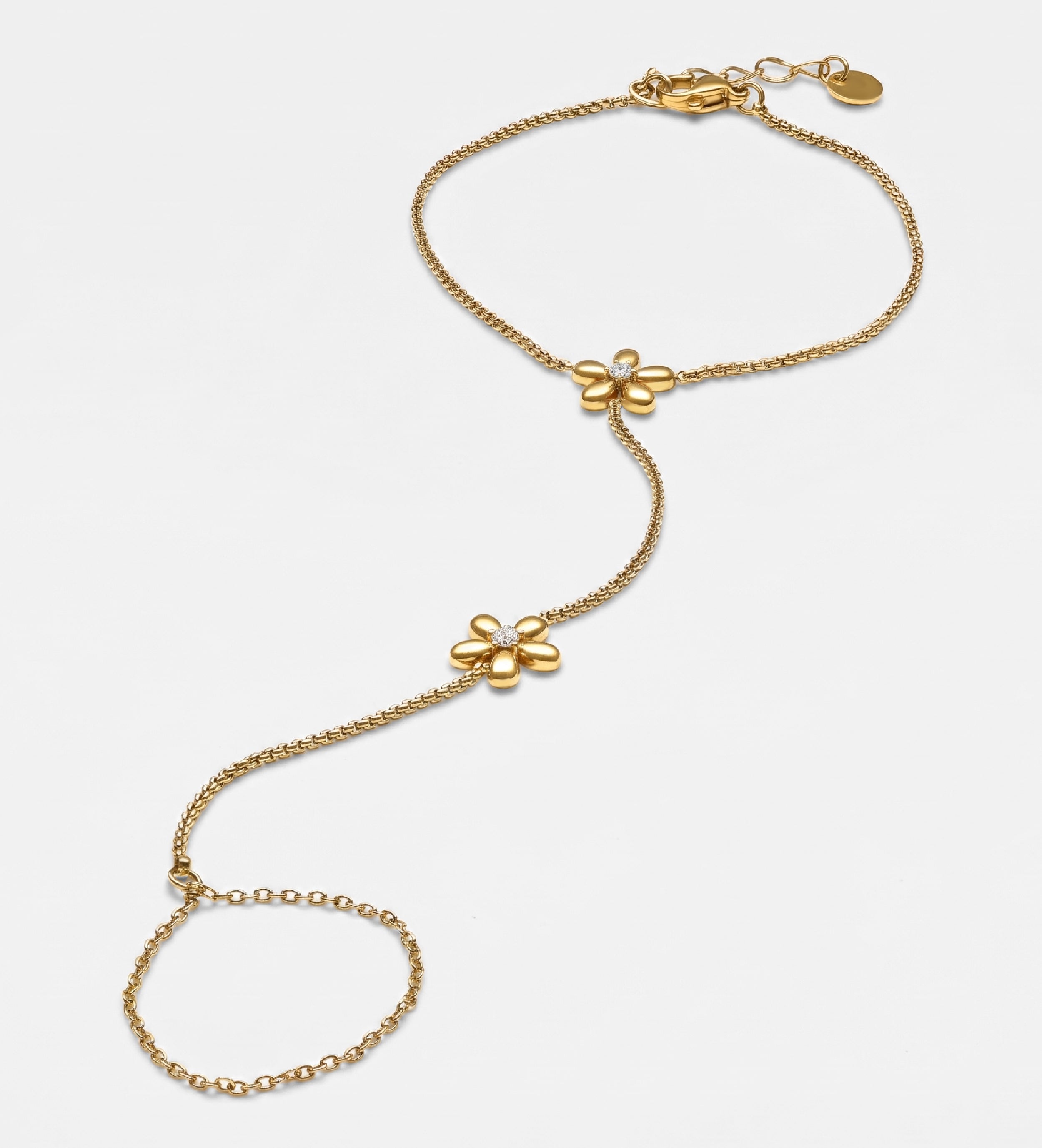 Daisy Link Hand Chain in Gold With High Quality Simulated Diamonds - Ash & Harry