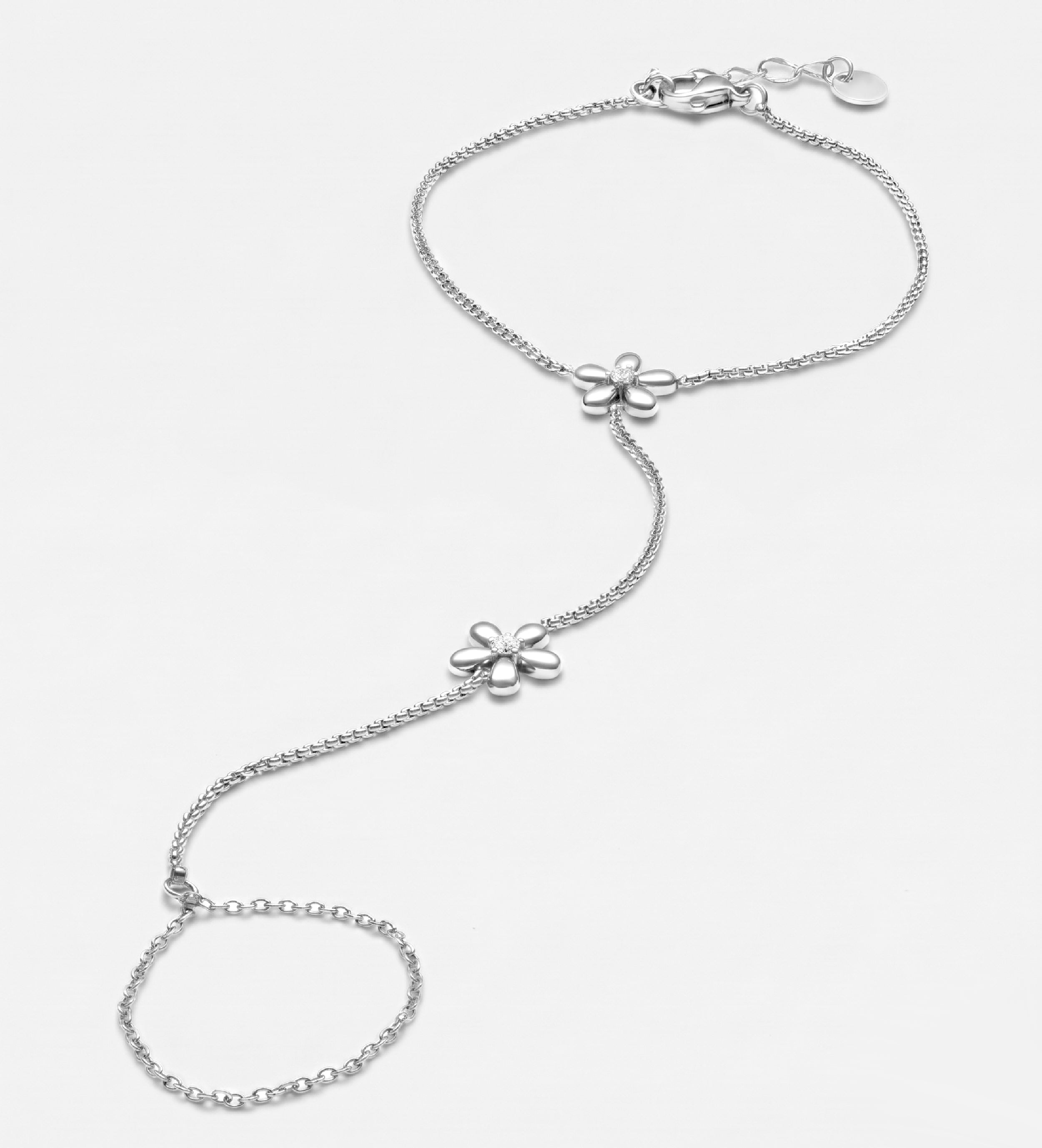 Daisy Link Hand Chain in Silver With High Quality Simulated Diamonds - Ash & Harry