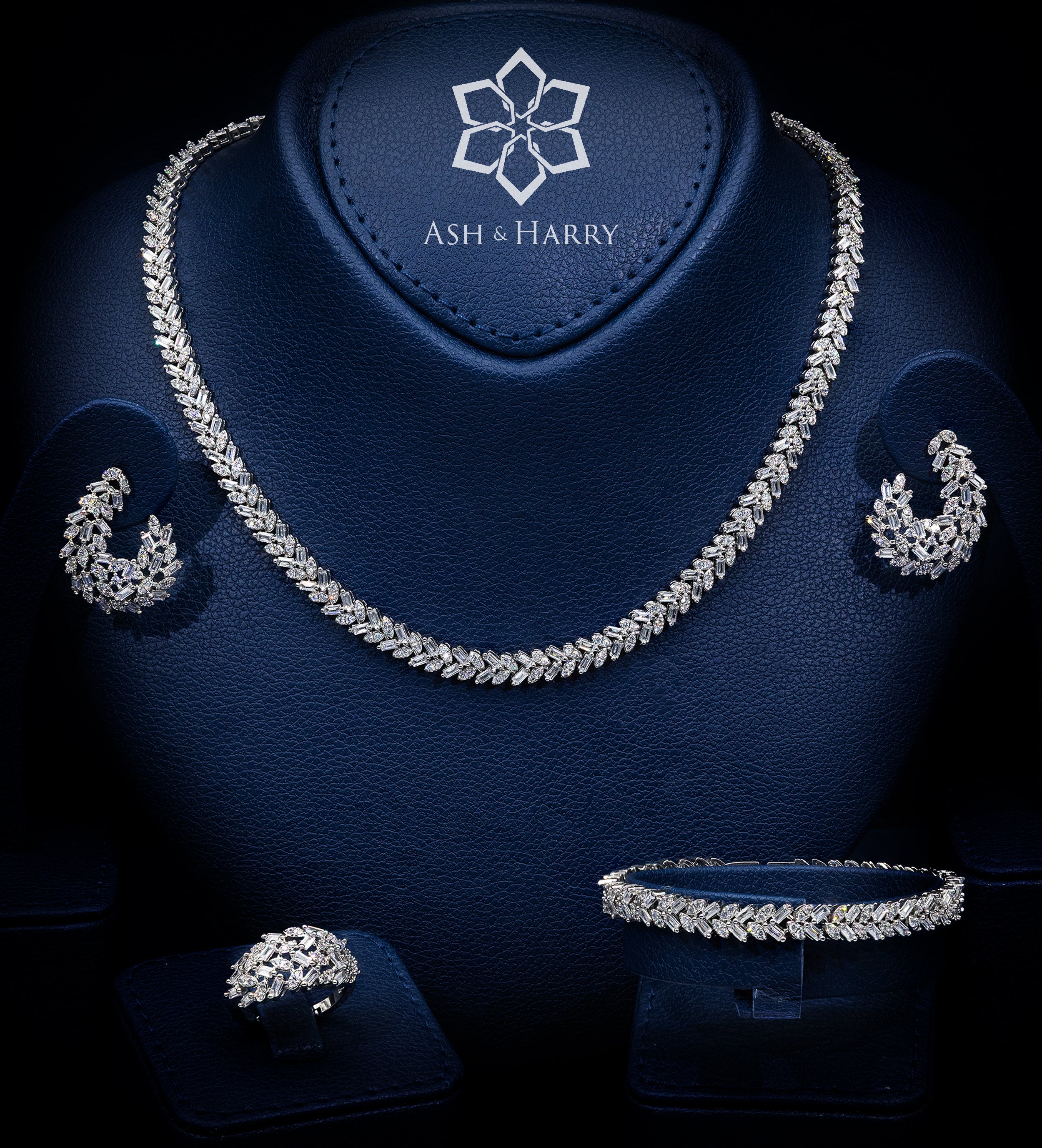 Danya Pure White Luxury Bridal Set in High Quality Simulated Diamonds Rhodium Plated - Ash & Harry