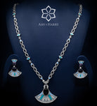Deco Dream Long chain Set in High Quality Simulated Diamonds Rhodium Plated - Ash & Harry