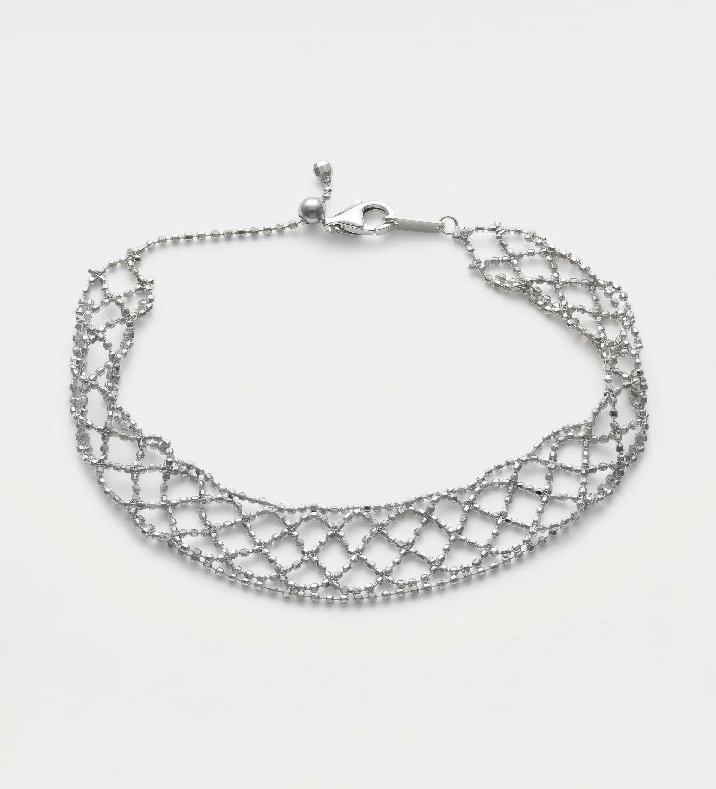 Diamond Mesh Italian Bracelet in Rhodium Plating on 925 Silver - Ash & Harry