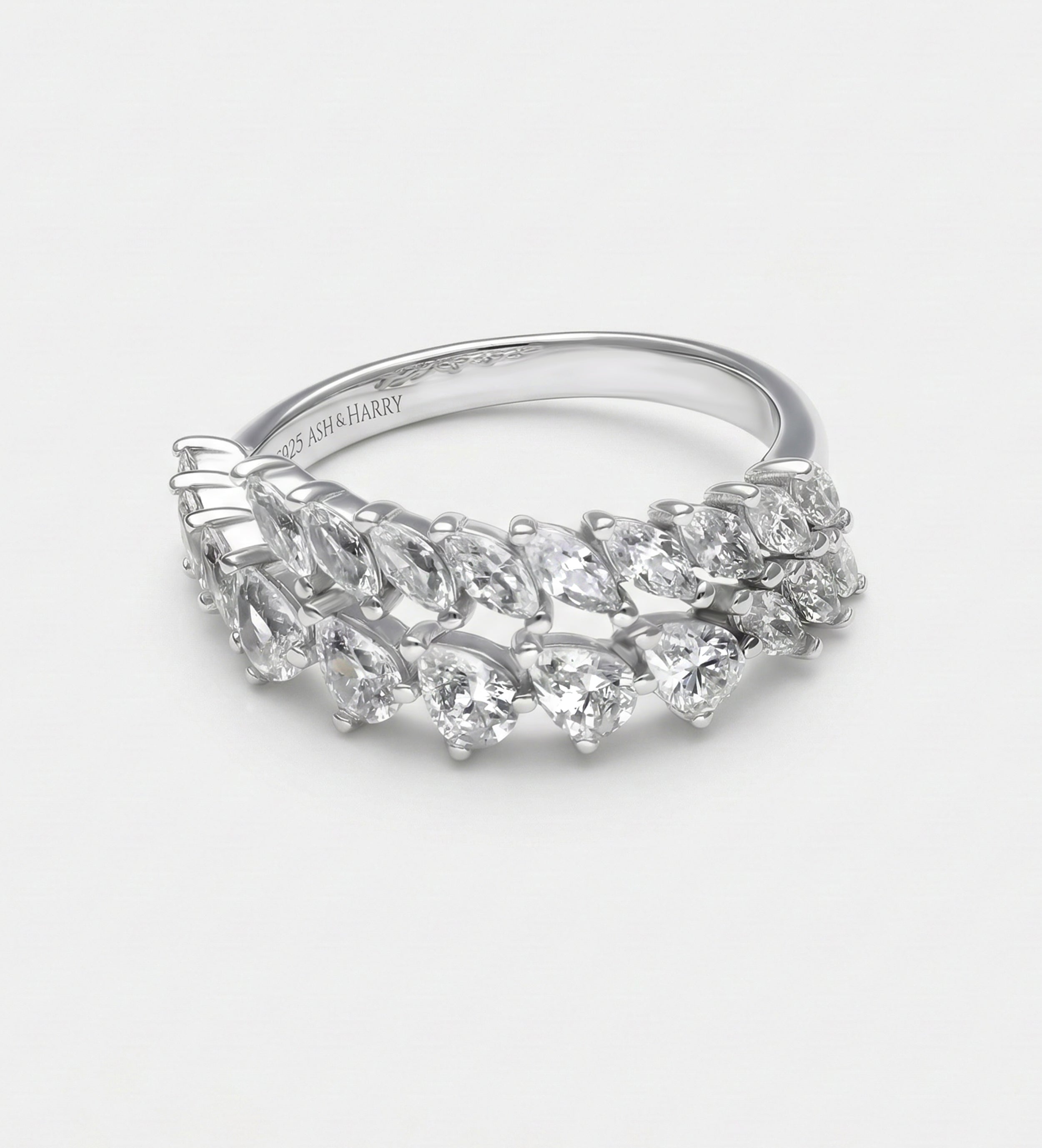 Duo Vine Sparkle Ring in 925 Silver with High - Quality White Simulated Diamonds - Ash & Harry